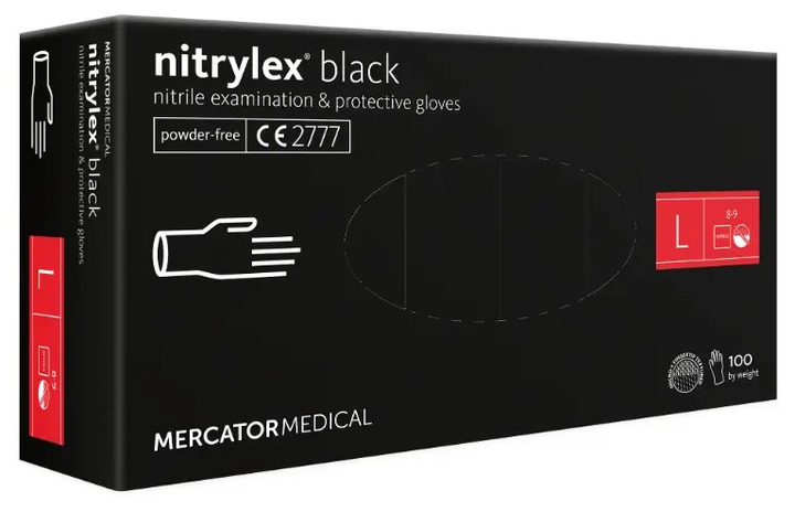 Рукавички нітрилові оглядові нестерильні неприпудрені Nitrylex® Black, розмір L